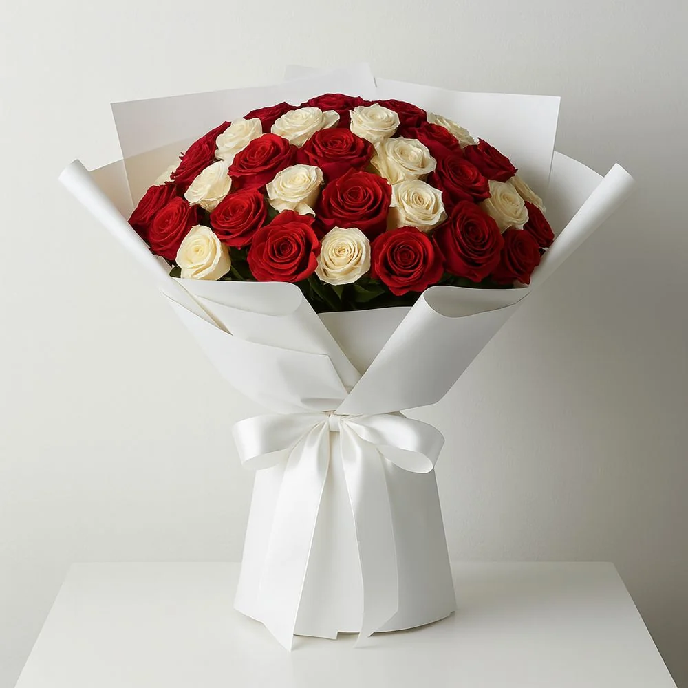 Bouquet Moyen (20 Roses Blanche Rouge Rose)